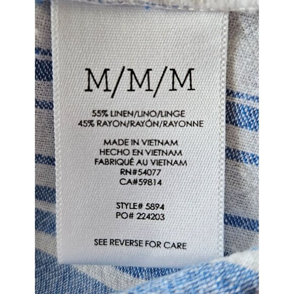 Cabi Woman Size M Linen Blend Vertical Stripe Bishop Sleeves Collared Tunic - Picture 7 of 8